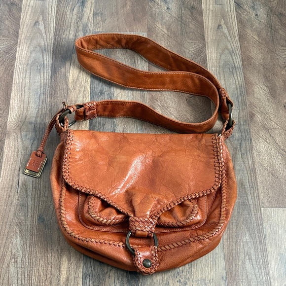 Frye Handbags - FRYE Cognac Leather Crossbody Saddle Bag Braided Boho Chic Western Inspired